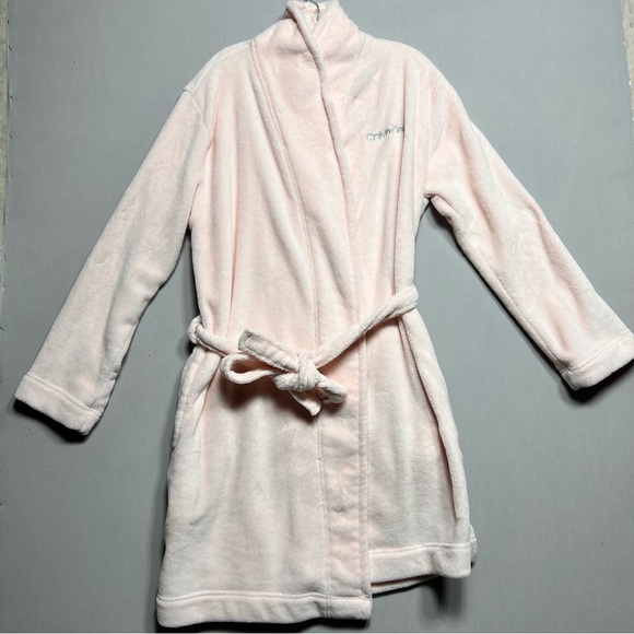 Calvin Klein Sleepwear Pink Soft Plush Logo Classic Belted Waist Robe Size M/L - Picture 1 of 9